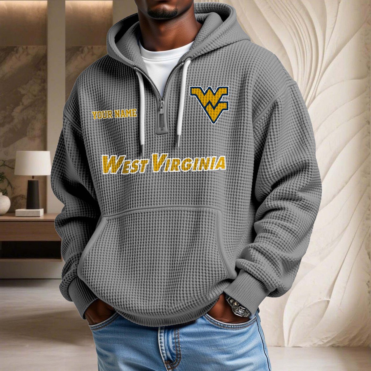 Sweat à capuche en maille gaufrée West Virginia Mountaineers – Image 6
