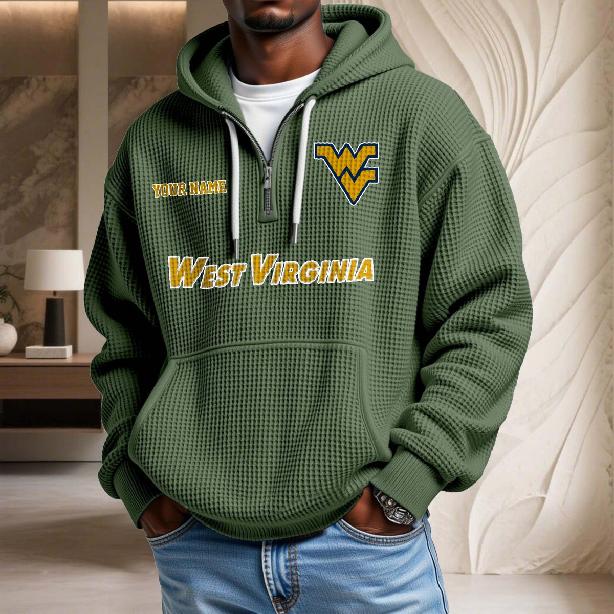 Sweat à capuche en maille gaufrée West Virginia Mountaineers – Image 9