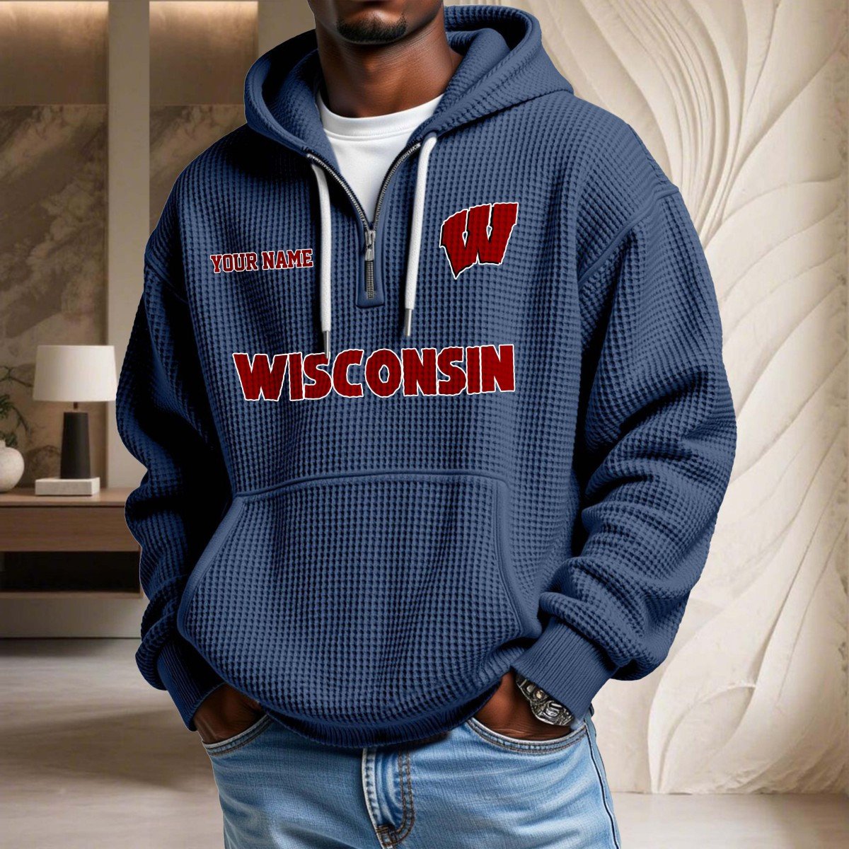 Sweat à capuche en maille gaufrée Wisconsin Badgers – Image 4