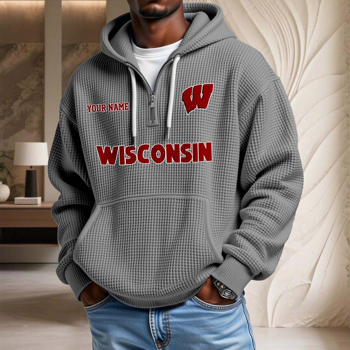 Sweat à capuche en maille gaufrée Wisconsin Badgers – Image 6