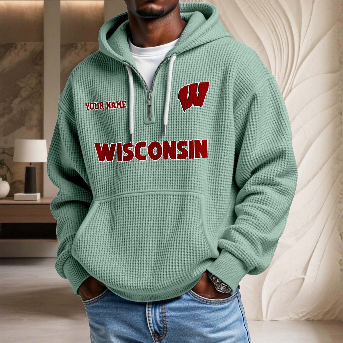 Sweat à capuche en maille gaufrée Wisconsin Badgers – Image 8