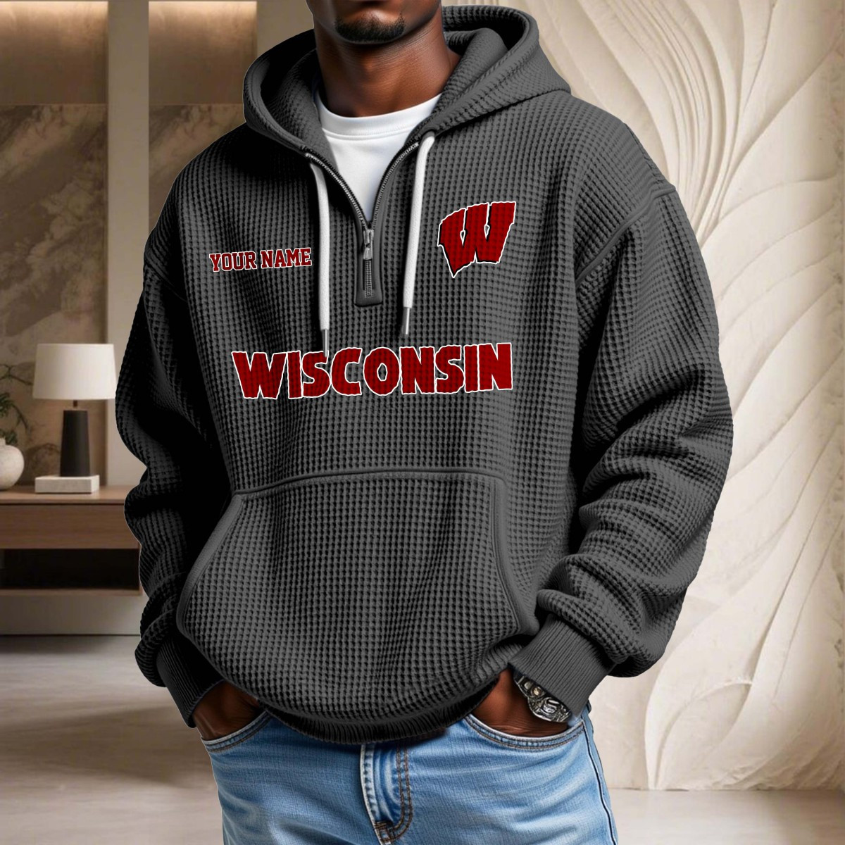 Sweat à capuche en maille gaufrée Wisconsin Badgers – Image 2
