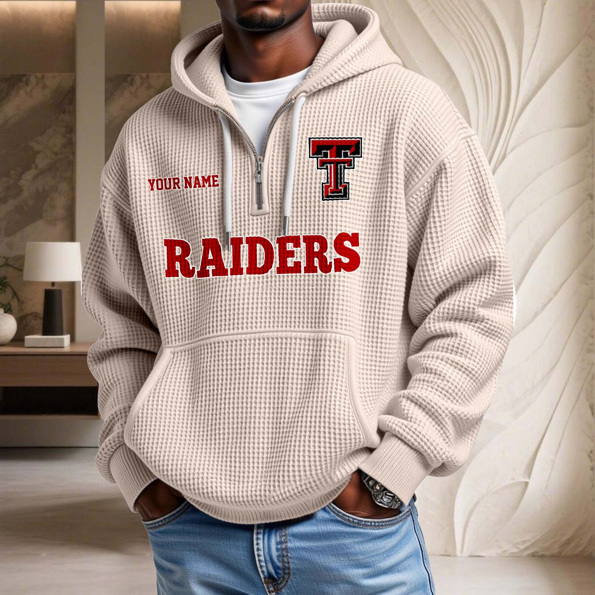 Sweat à capuche en maille gaufrée Texas Tech Red Raiders – Image 5