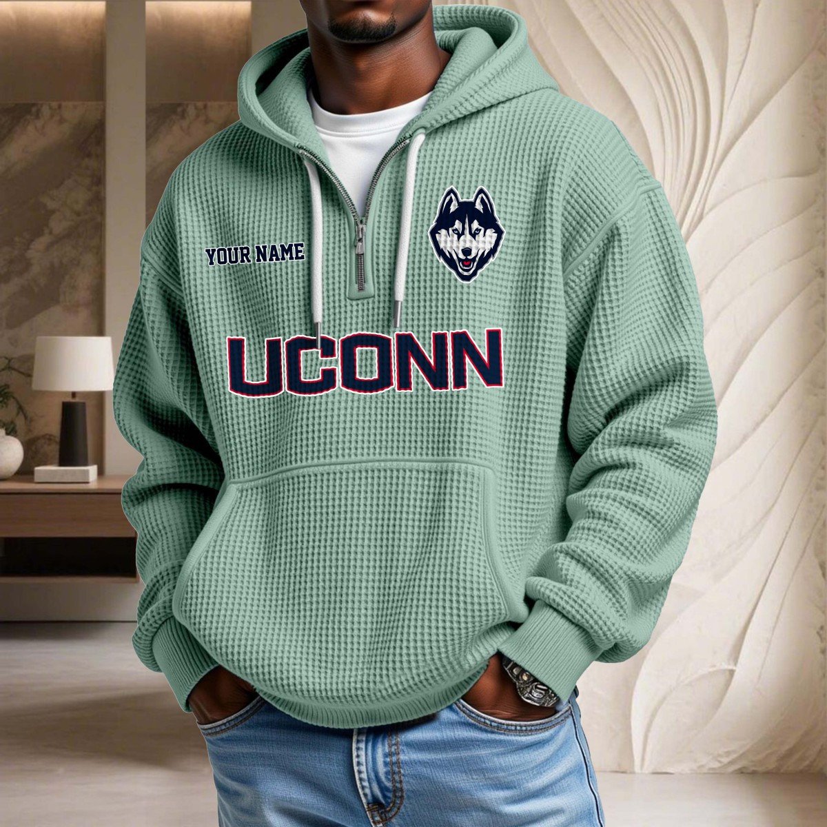 Sweat à capuche en maille gaufrée UConn Huskies – Image 8