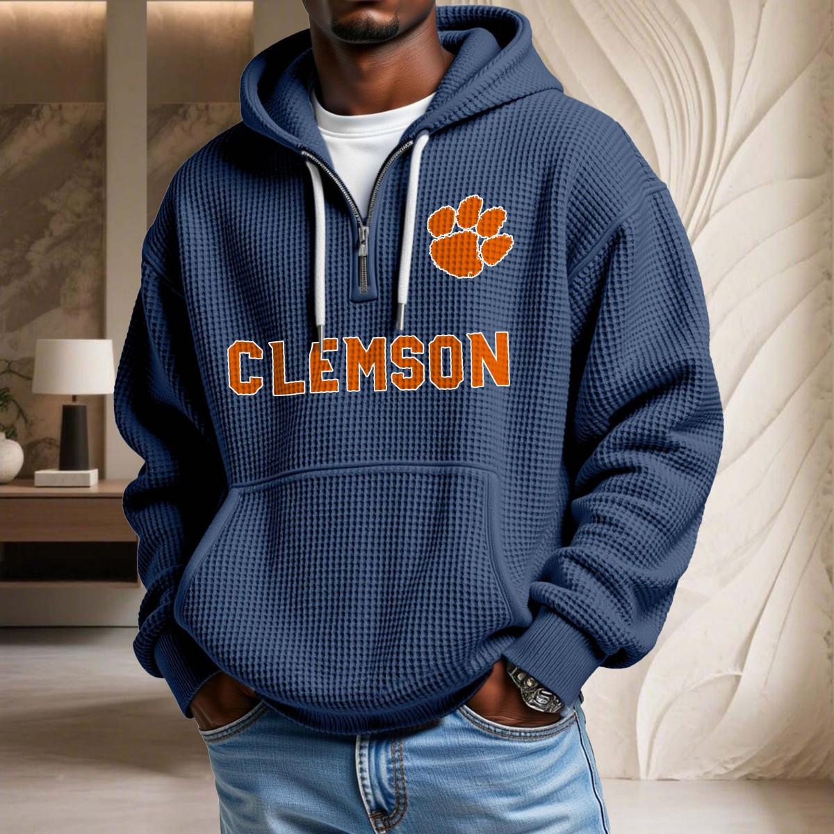 Sweat à capuche en maille gaufrée Clemson Tigers – Image 5
