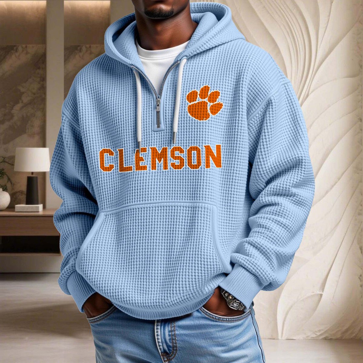 Sweat à capuche en maille gaufrée Clemson Tigers – Image 7