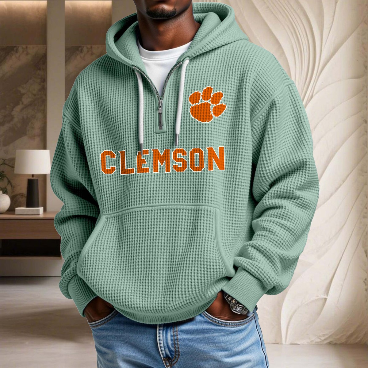 Sweat à capuche en maille gaufrée Clemson Tigers – Image 8