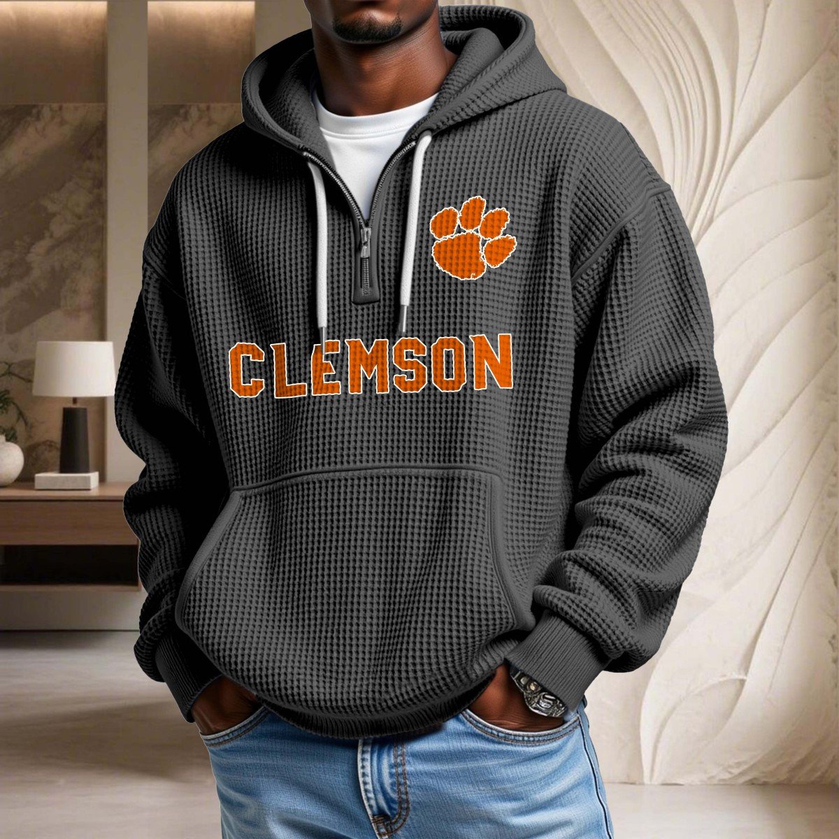 Sweat à capuche en maille gaufrée Clemson Tigers – Image 2