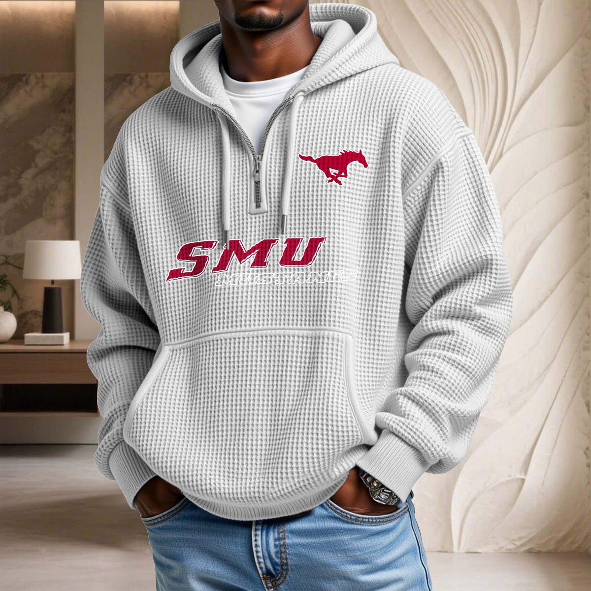 Sweat à capuche en maille gaufrée Smu Mustangs – Image 2