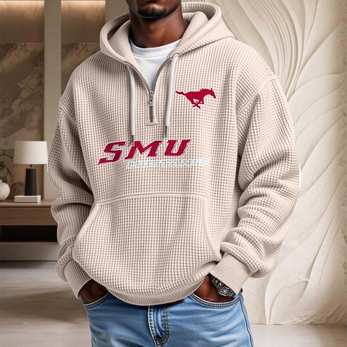 Sweat à capuche en maille gaufrée Smu Mustangs – Image 5