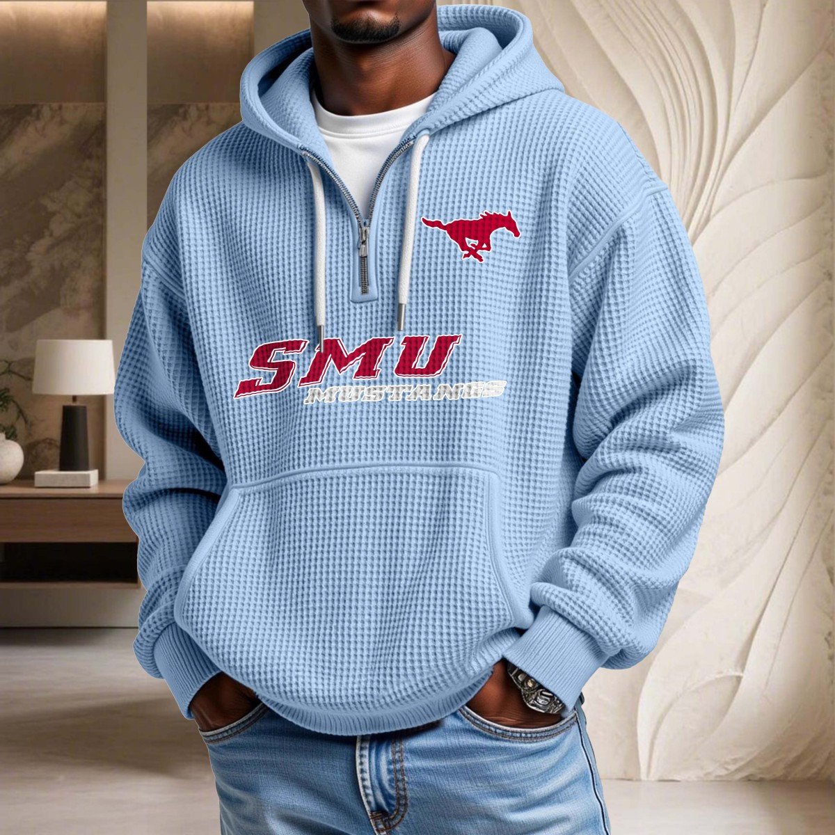 Sweat à capuche en maille gaufrée Smu Mustangs – Image 7