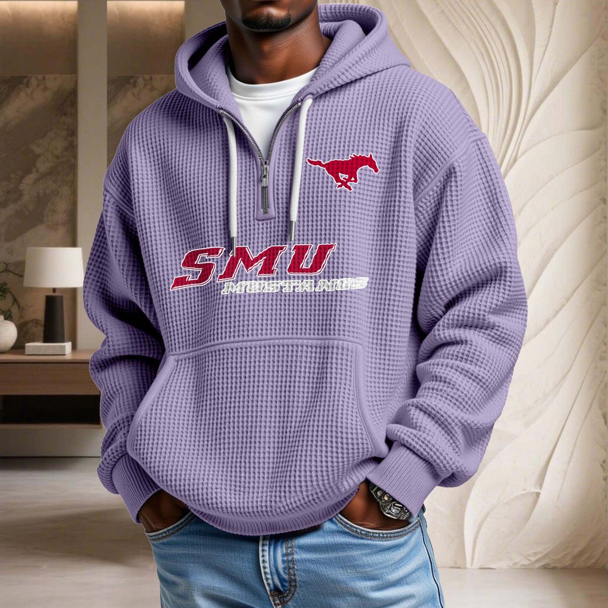 Sweat à capuche en maille gaufrée Smu Mustangs – Image 10