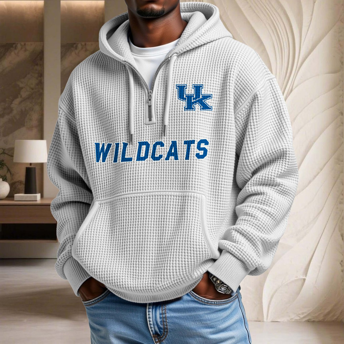 Sweat à capuche en maille gaufrée Kentucky Wildcats – Image 3