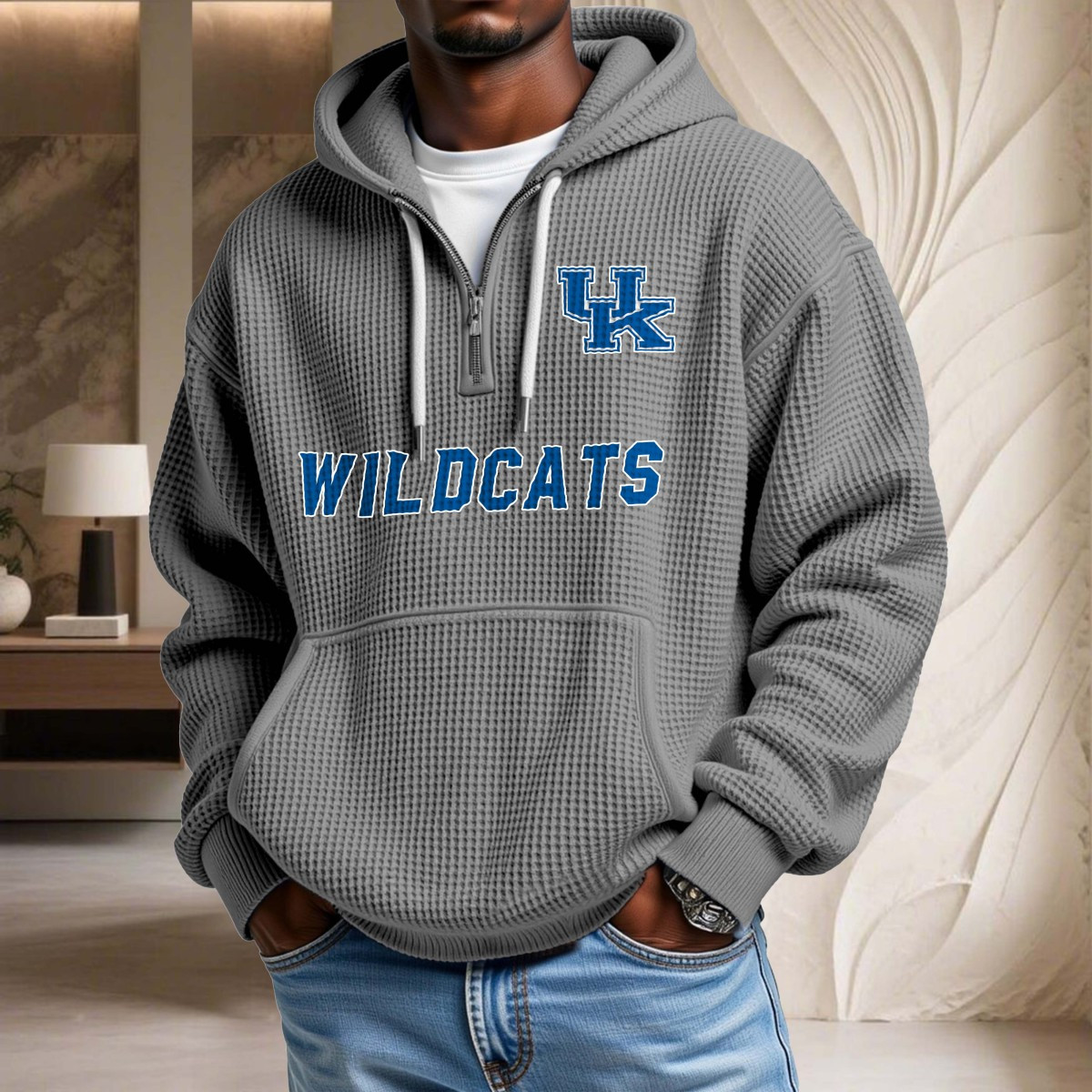 Sweat à capuche en maille gaufrée Kentucky Wildcats – Image 6