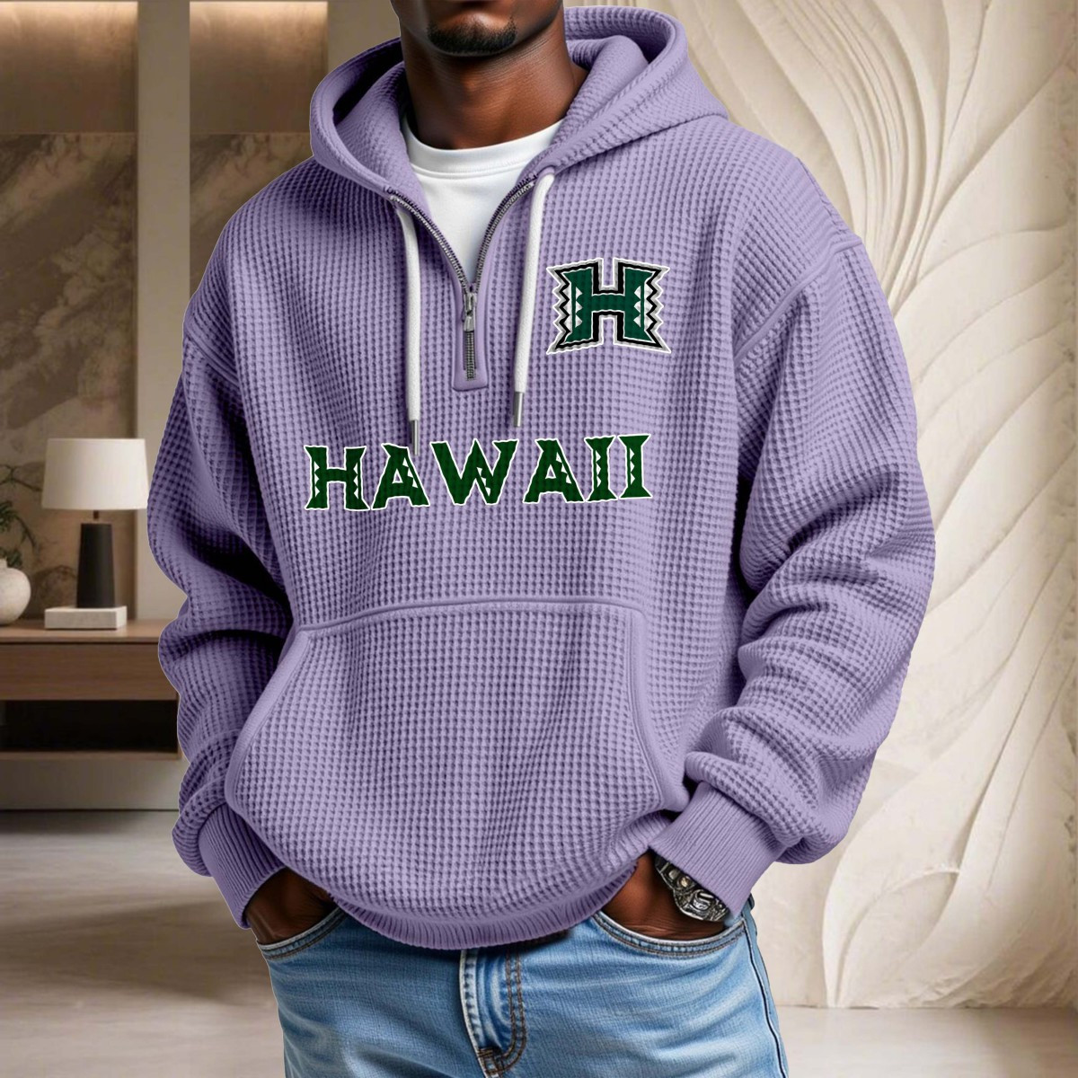 Sweat à capuche en maille gaufrée Hawaii Rainbow Warriors – Image 10
