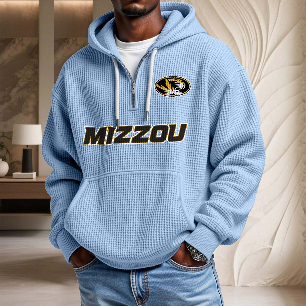 Sweat à capuche en maille gaufrée Missouri Tigers – Image 7