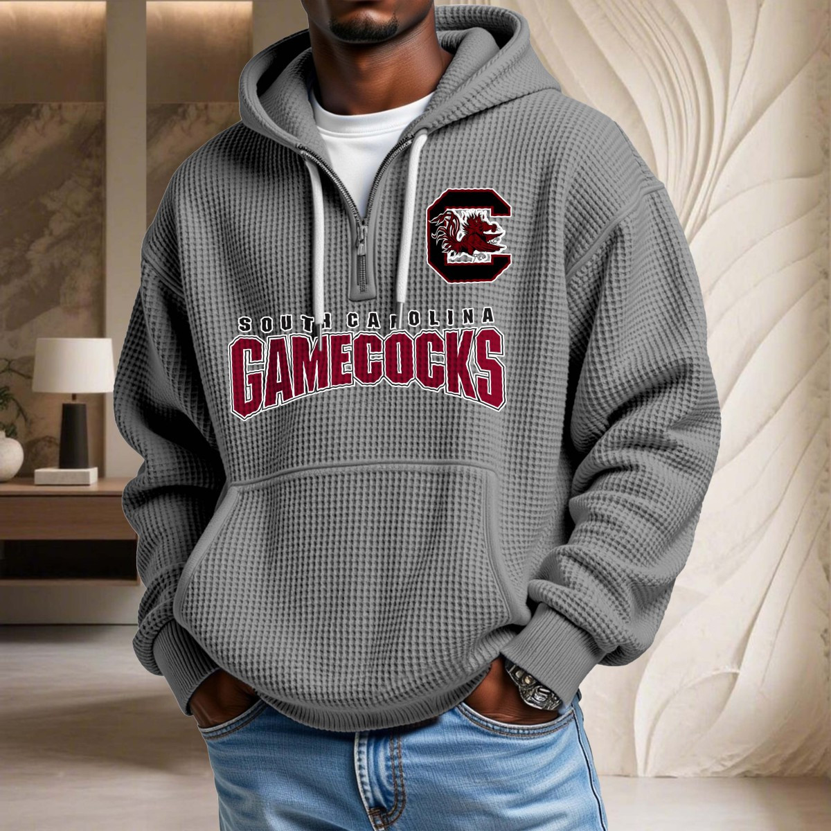 Sweat à capuche en maille gaufrée South Carolina Gamecocks – Image 6