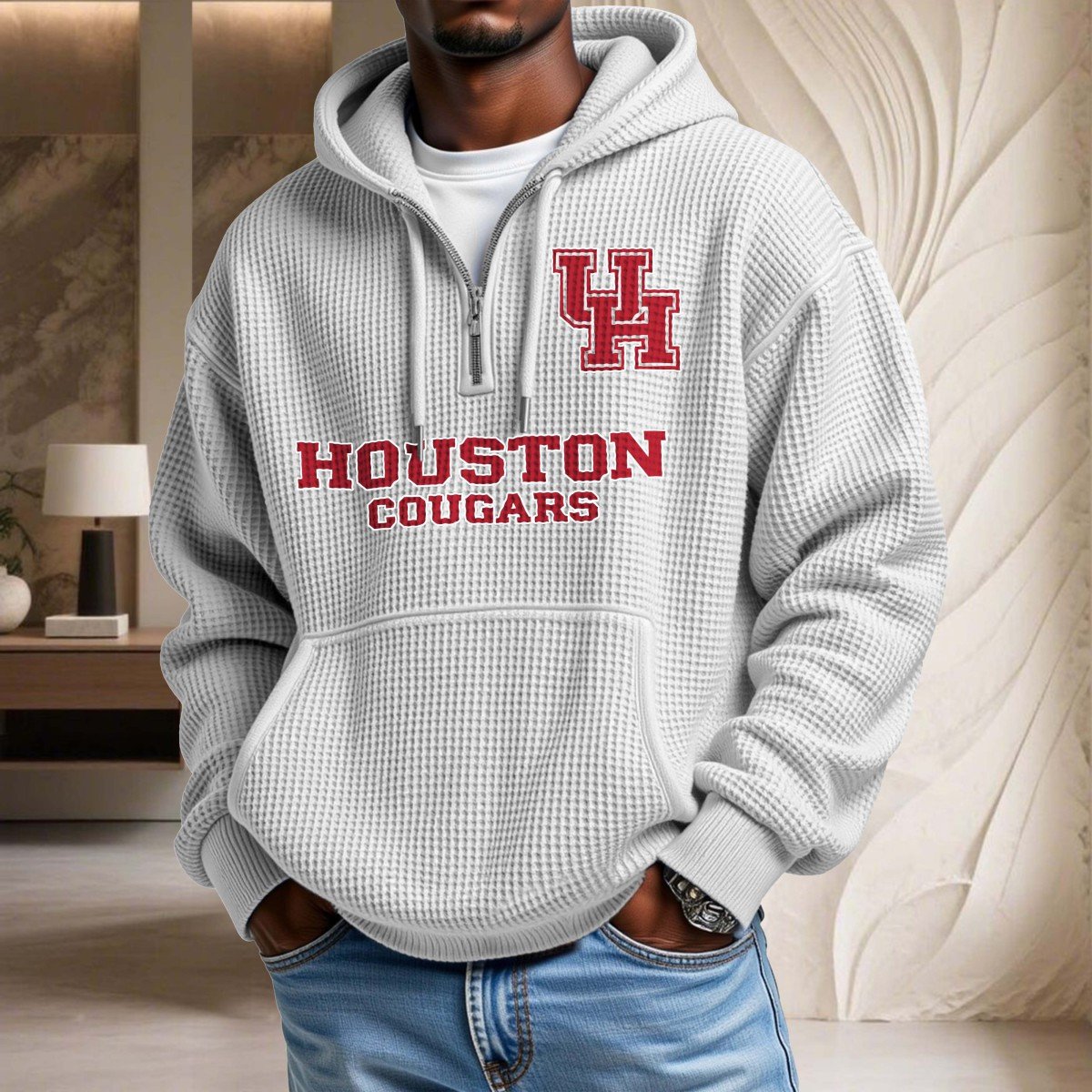 Sweat à capuche en maille gaufrée Houston Cougars – Image 3