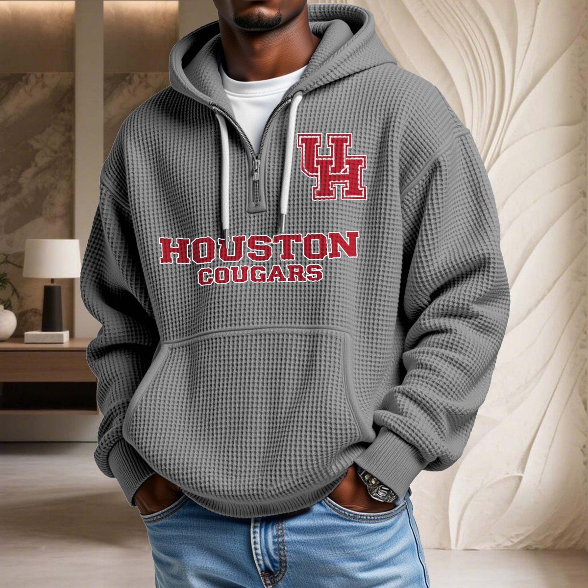 Sweat à capuche en maille gaufrée Houston Cougars – Image 6