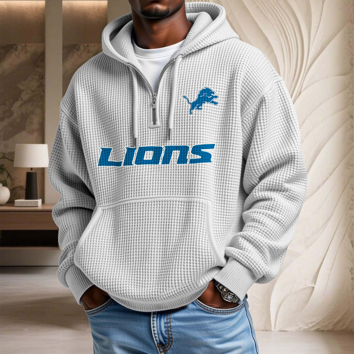 Sweat à capuche en maille gaufrée Detroit Lions – Image 3