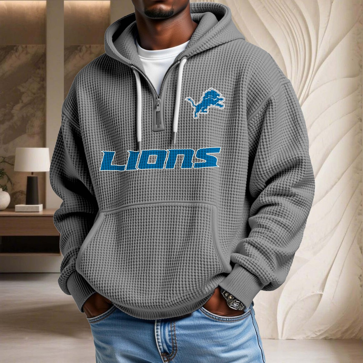 Sweat à capuche en maille gaufrée Detroit Lions – Image 7