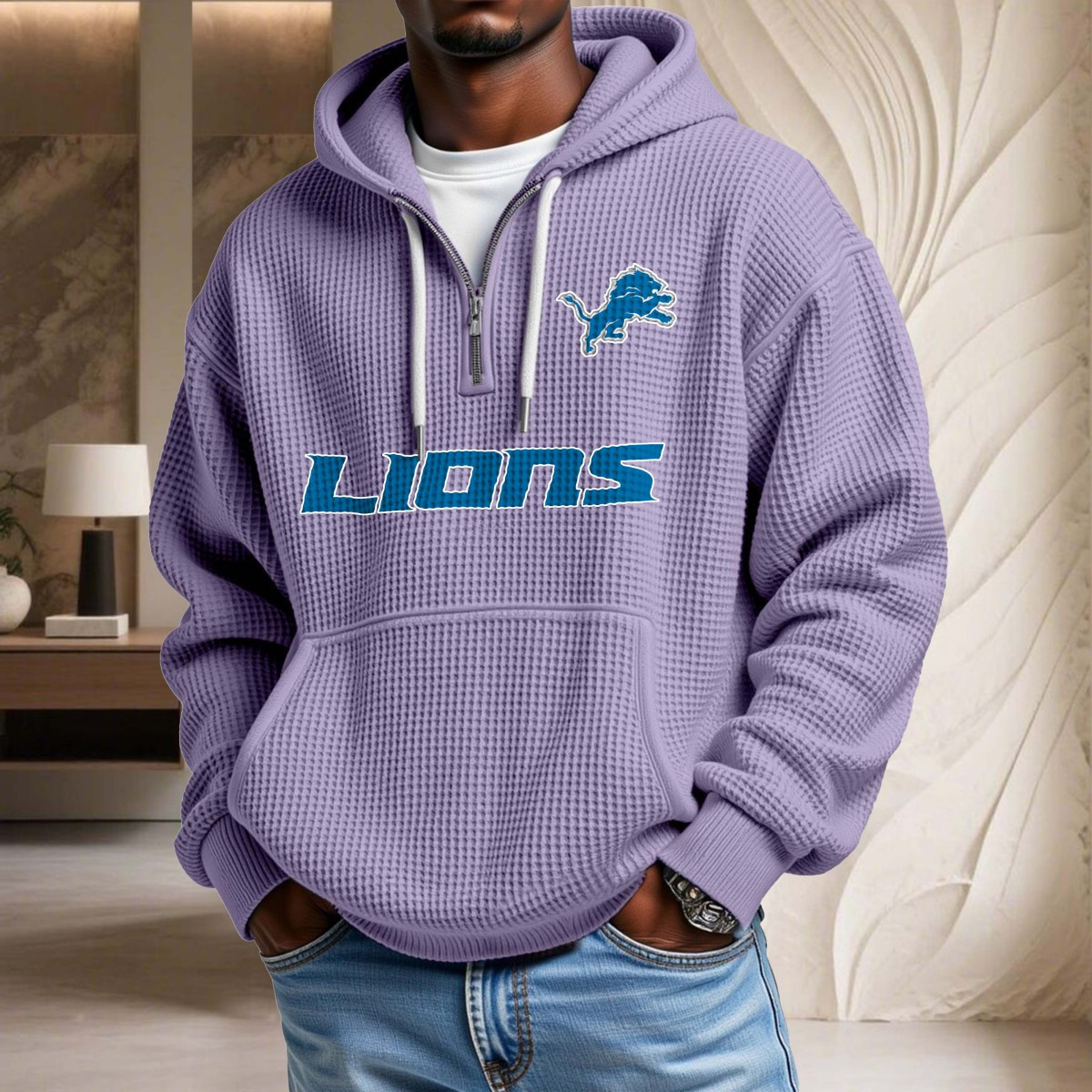 Sweat à capuche en maille gaufrée Detroit Lions – Image 10