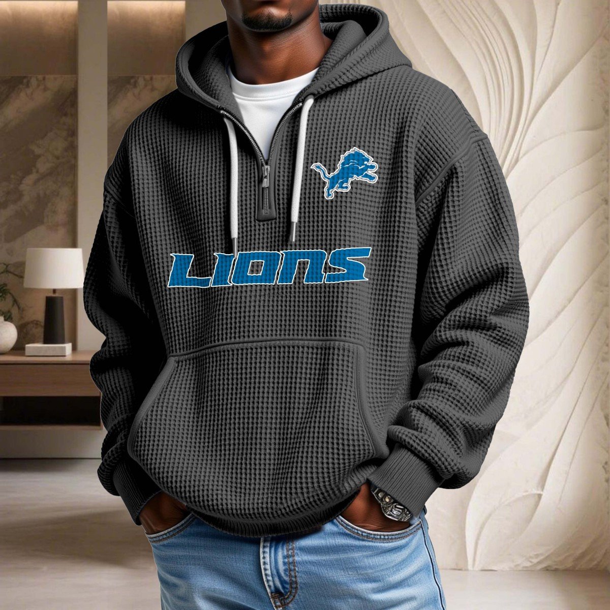 Sweat à capuche en maille gaufrée Detroit Lions – Image 2
