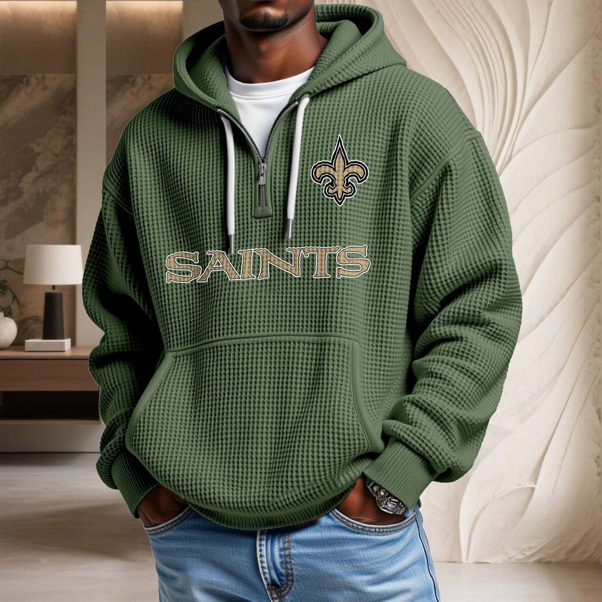 Sweat à capuche en maille gaufrée New Orleans Saints – Image 9