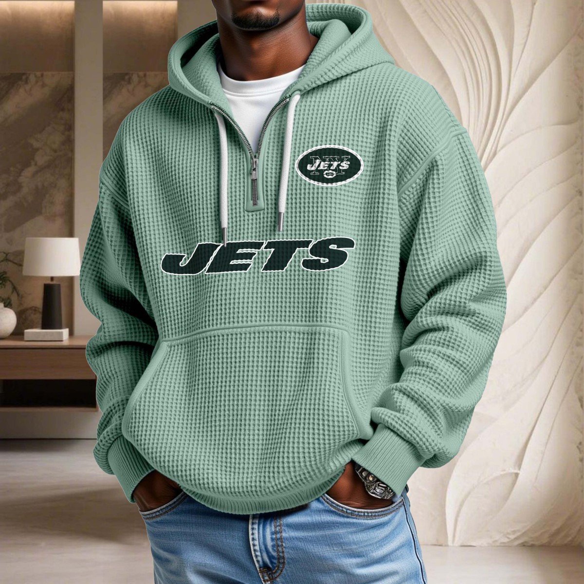 Sweat à capuche en maille gaufrée New York Jets – Image 8