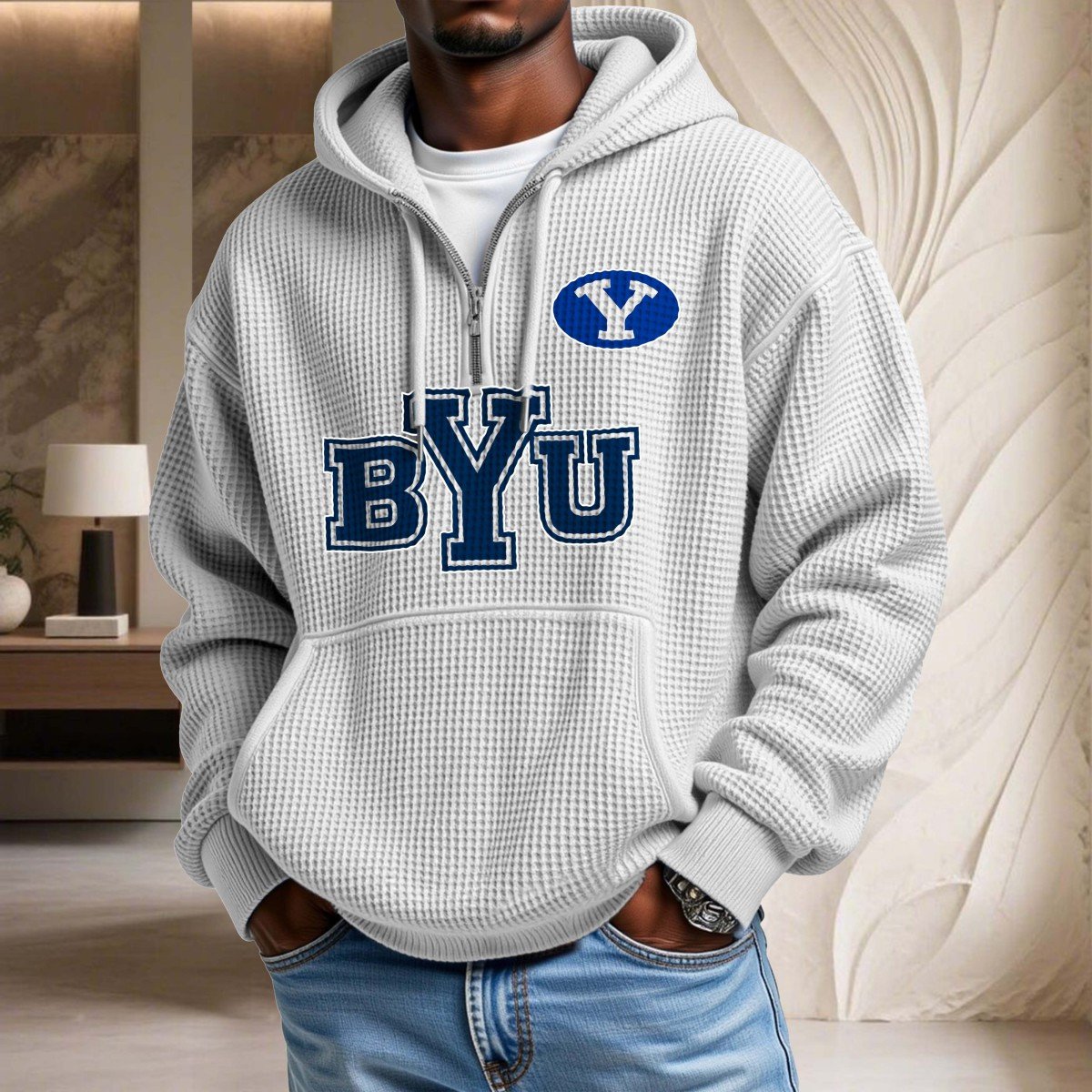 Sweat à capuche en maille gaufrée BYU Cougars – Image 3