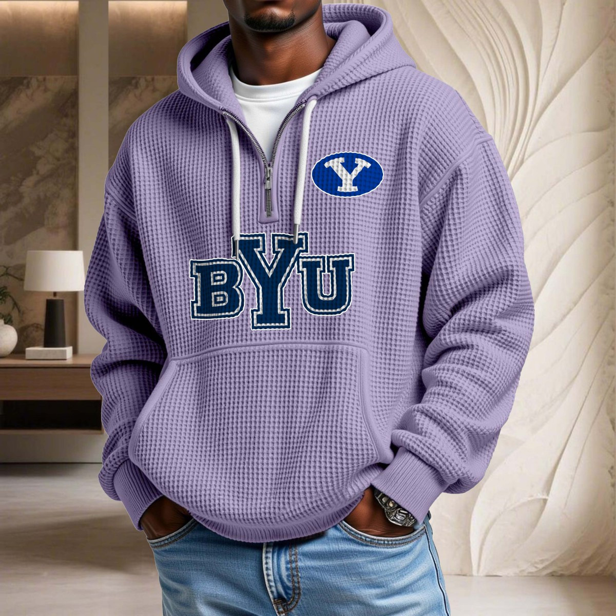 Sweat à capuche en maille gaufrée BYU Cougars – Image 10