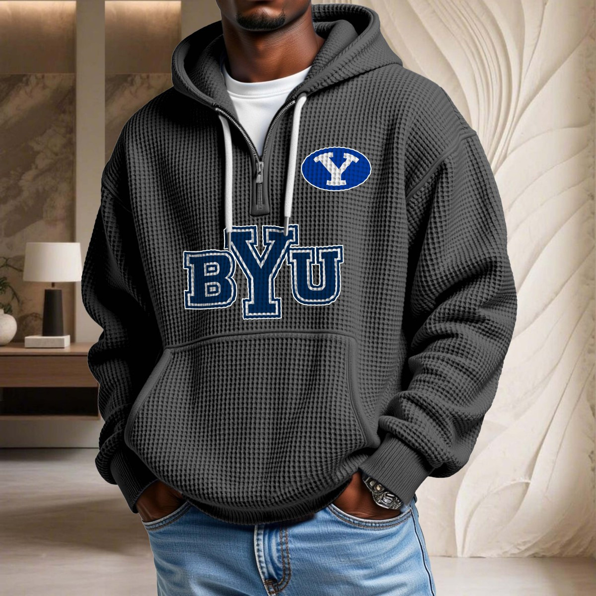 Sweat à capuche en maille gaufrée BYU Cougars – Image 2
