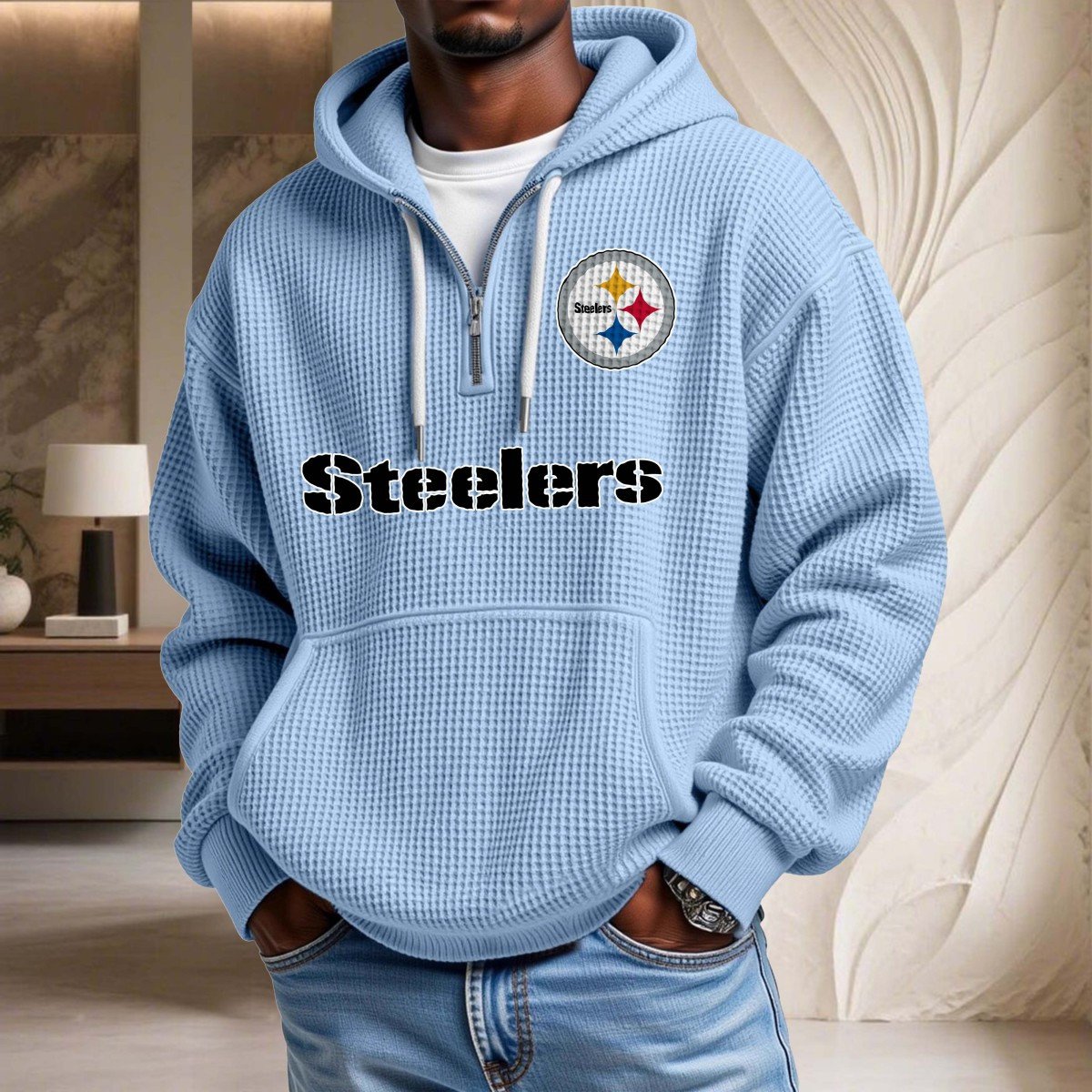 Sweat à capuche en maille gaufrée Pittsburgh Steelers – Image 7