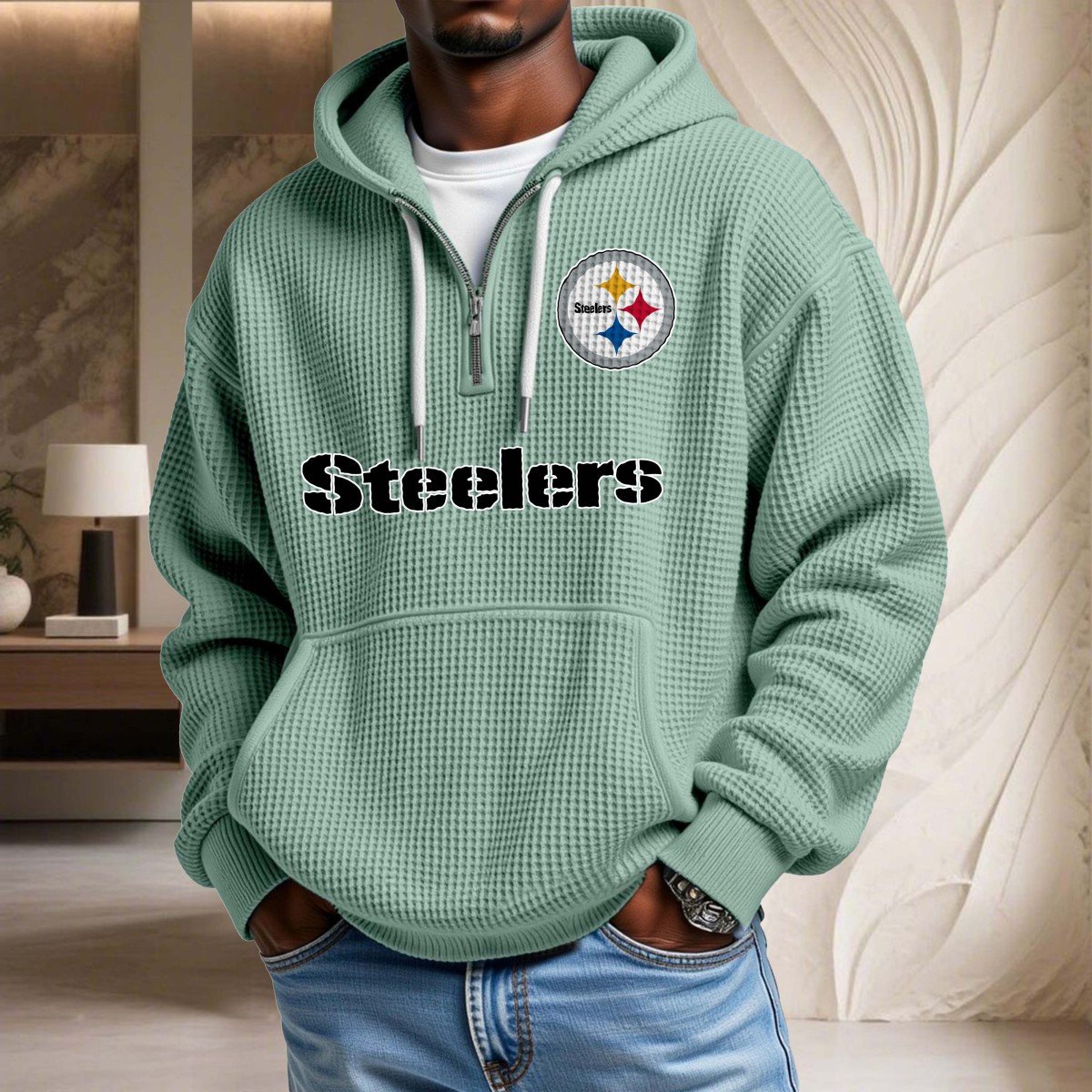 Sweat à capuche en maille gaufrée Pittsburgh Steelers – Image 8