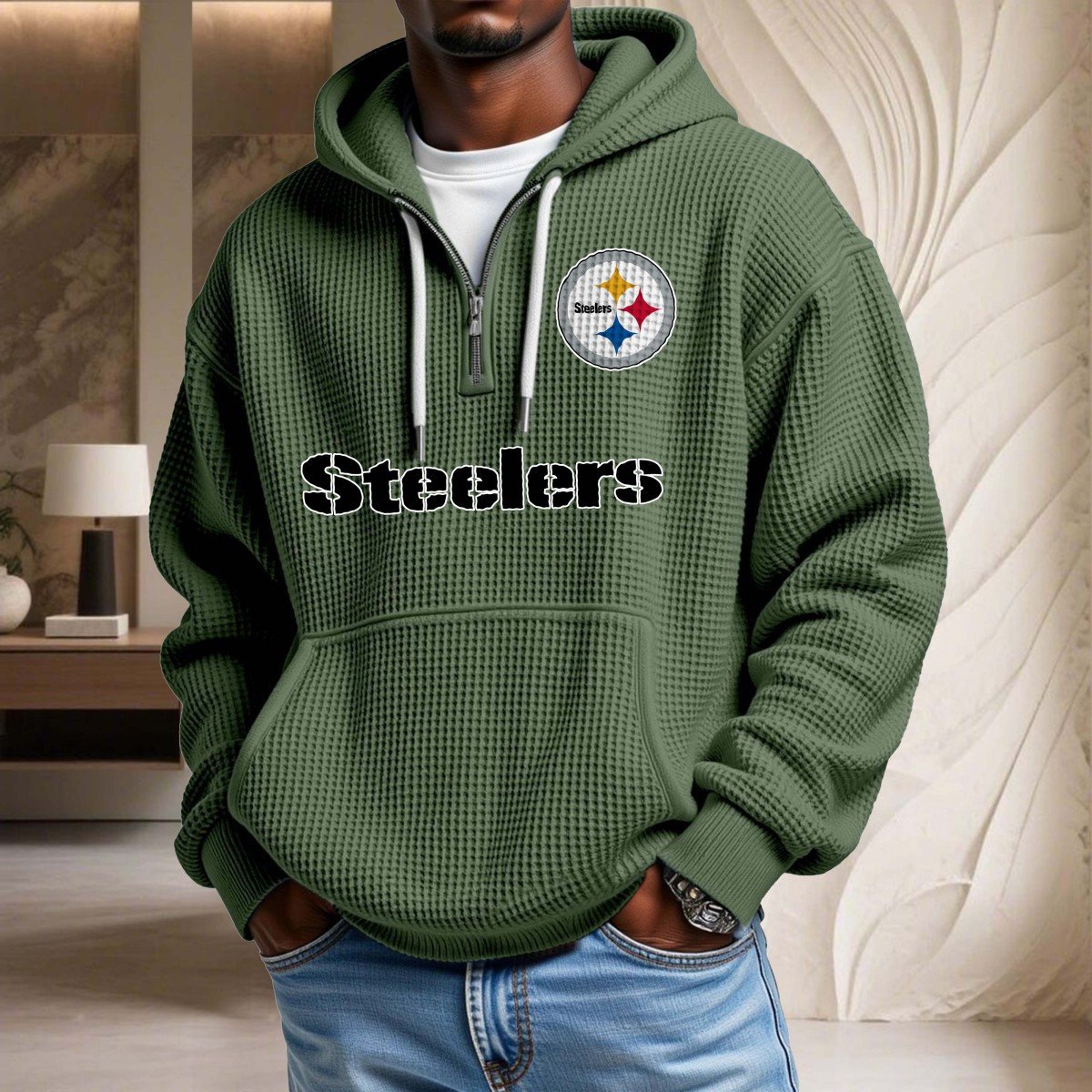 Sweat à capuche en maille gaufrée Pittsburgh Steelers – Image 9