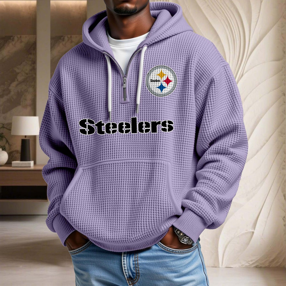 Sweat à capuche en maille gaufrée Pittsburgh Steelers – Image 10