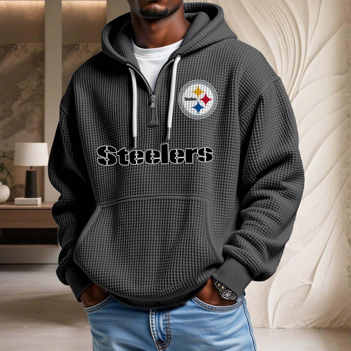 Sweat à capuche en maille gaufrée Pittsburgh Steelers