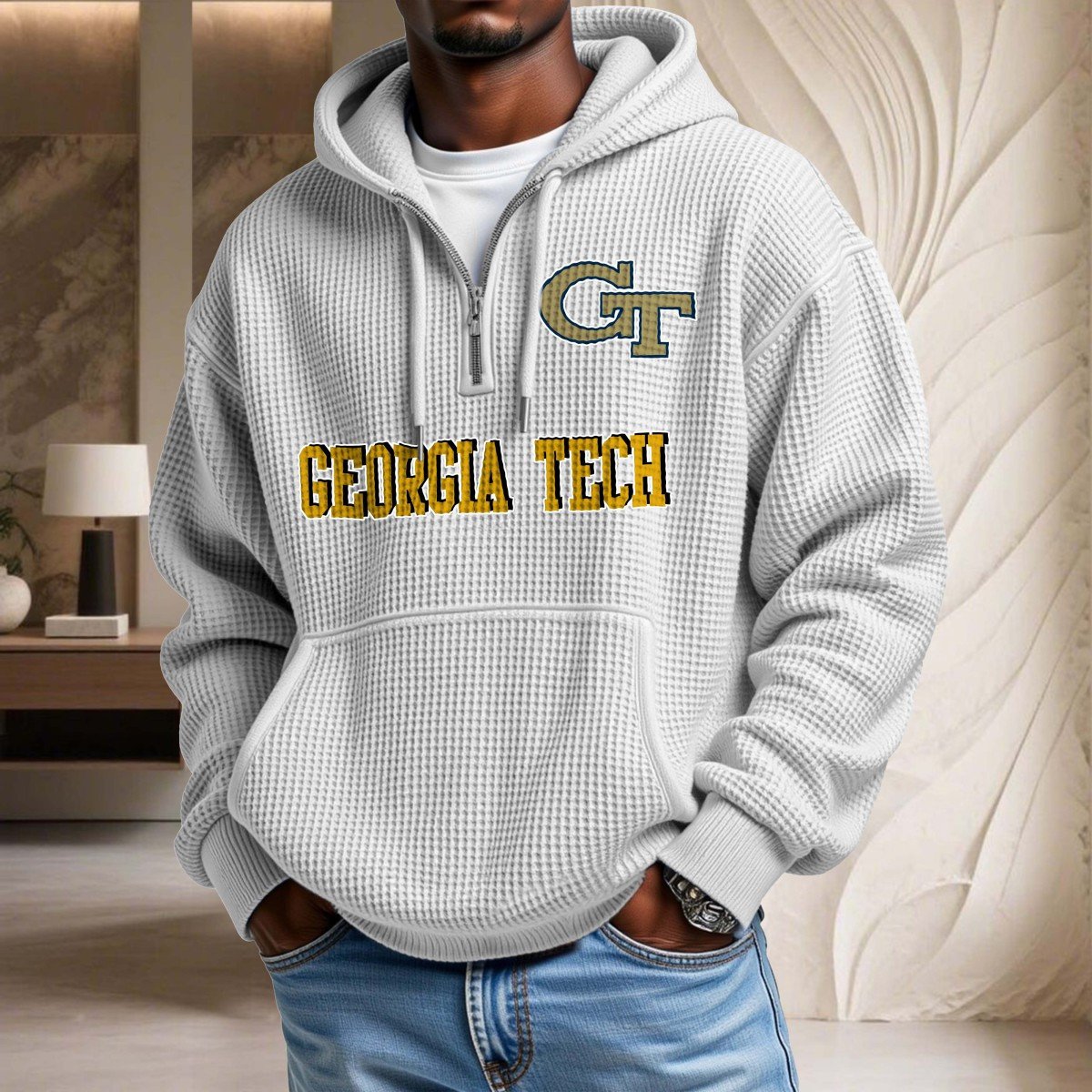 Sweat à capuche en maille gaufrée Georgia Tech Yellow Jackets