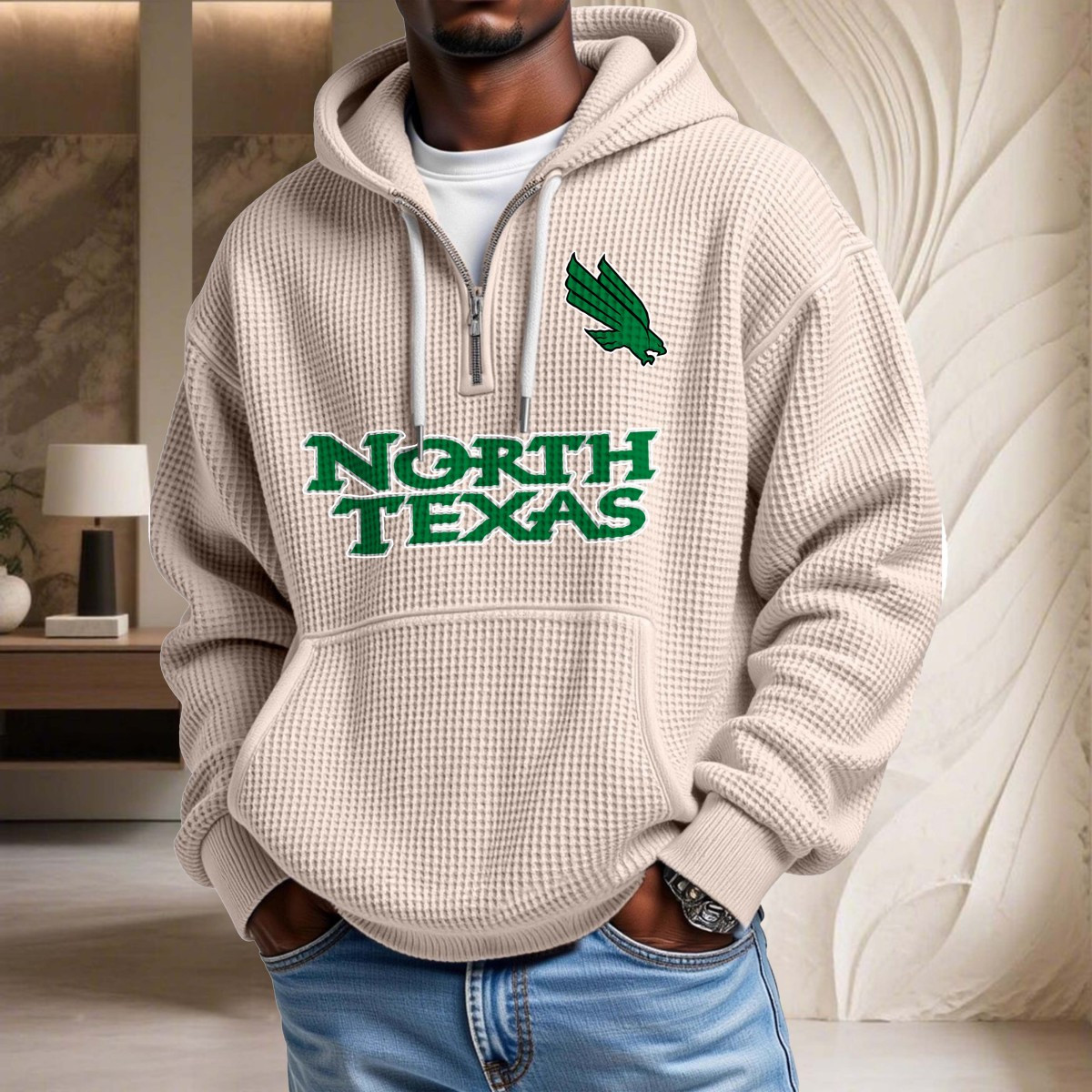 Sweat à capuche en maille gaufrée North Texas Mean Green – Image 6