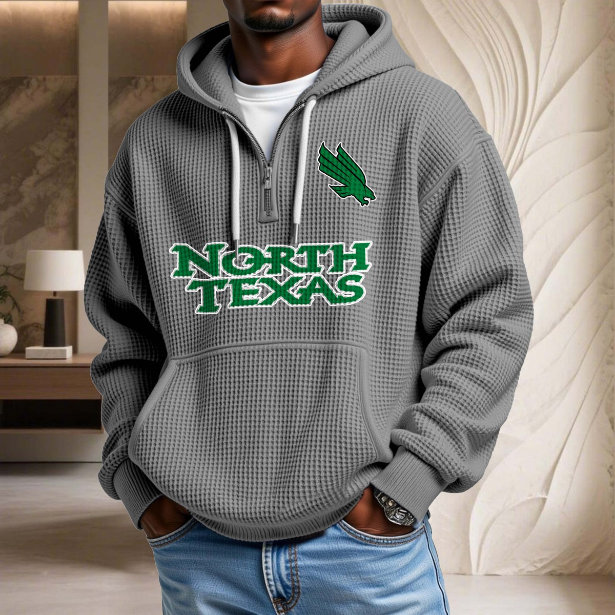 Sweat à capuche en maille gaufrée North Texas Mean Green – Image 7