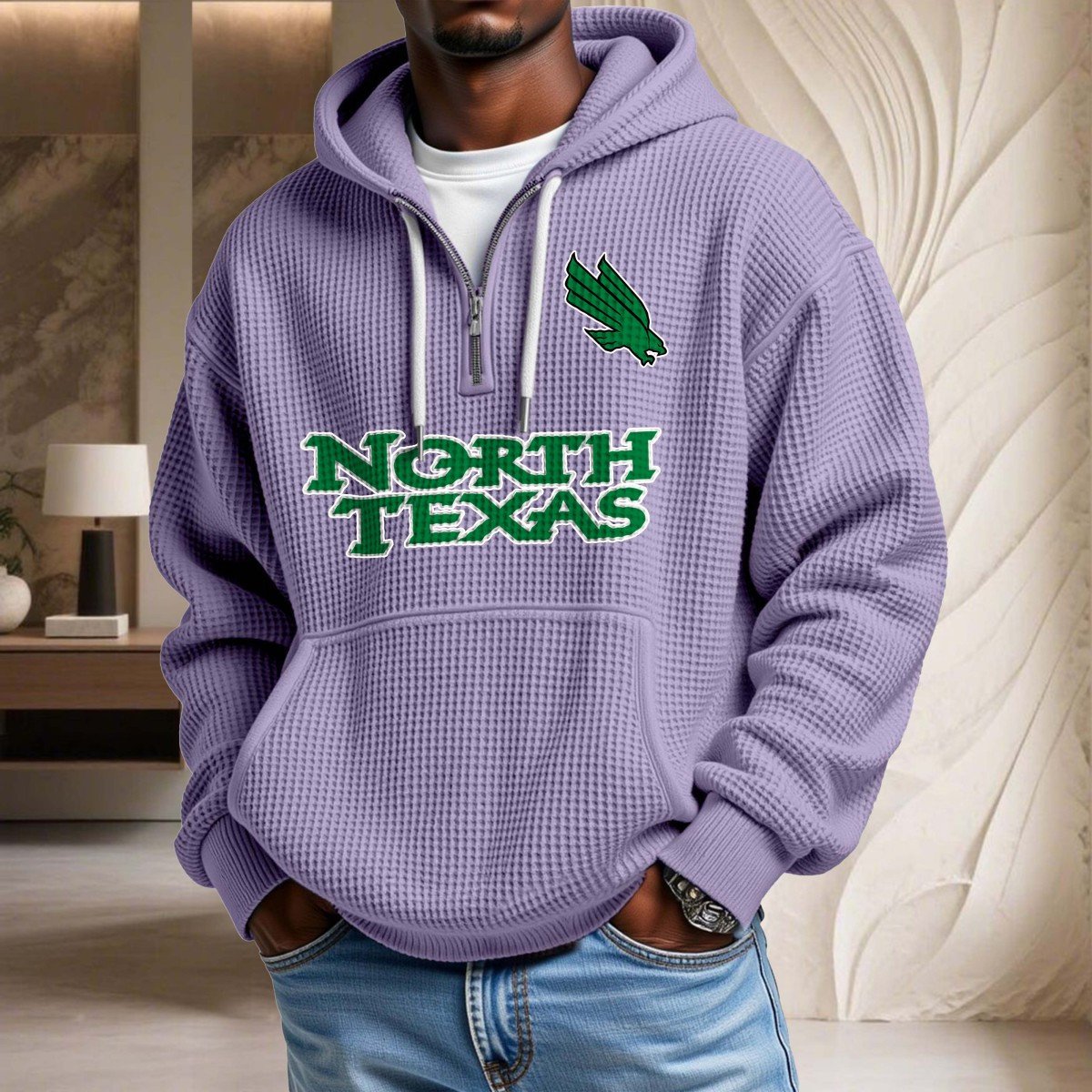 Sweat à capuche en maille gaufrée North Texas Mean Green – Image 10