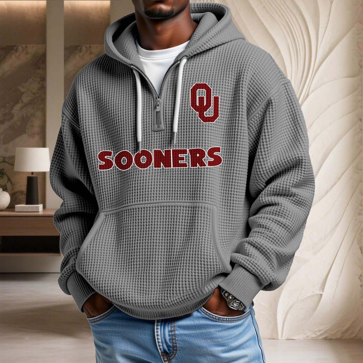 Sweat à capuche en maille gaufrée Oklahoma Sooners – Image 6