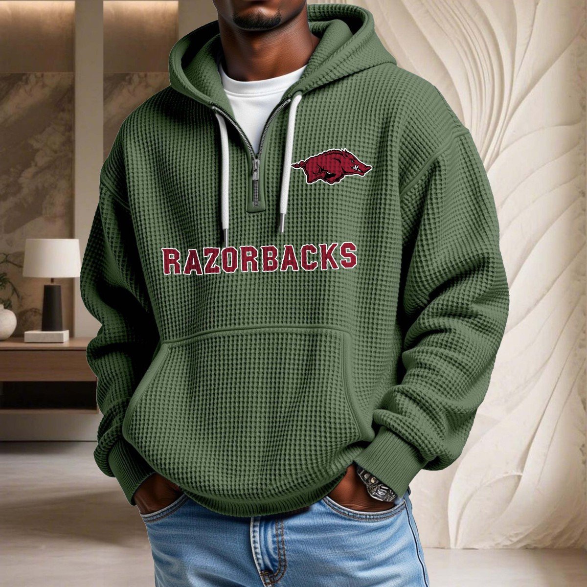 Sweat à capuche en maille gaufrée Arkansas Razorbacks – Image 9