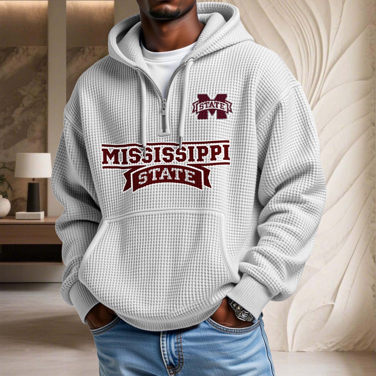 Sweat à capuche en maille gaufrée Mississippi State Bulldogs – Image 3