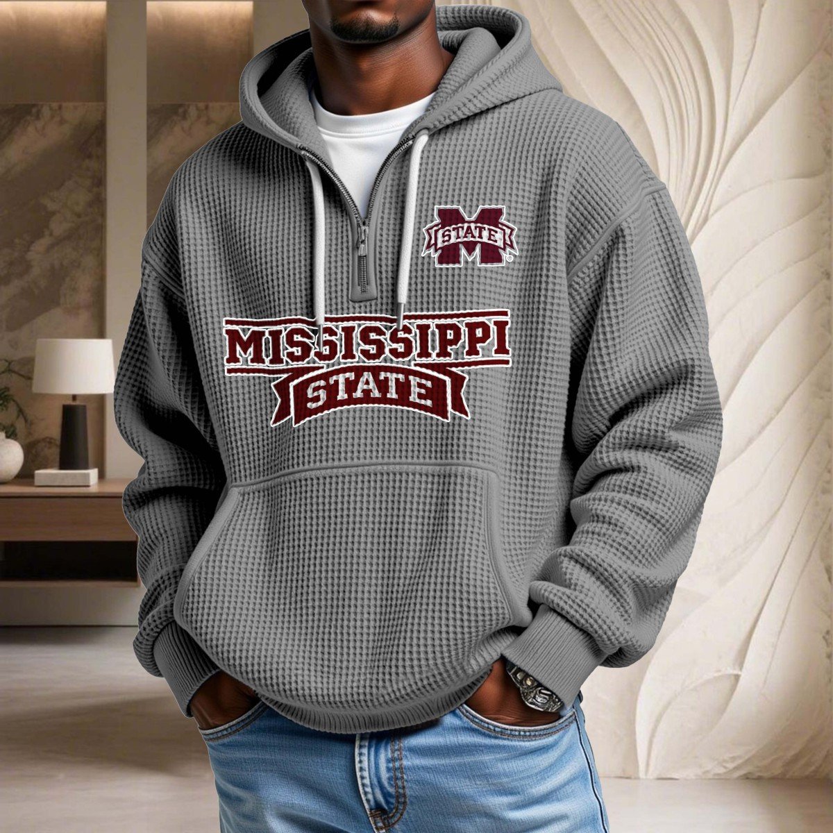 Sweat à capuche en maille gaufrée Mississippi State Bulldogs – Image 6