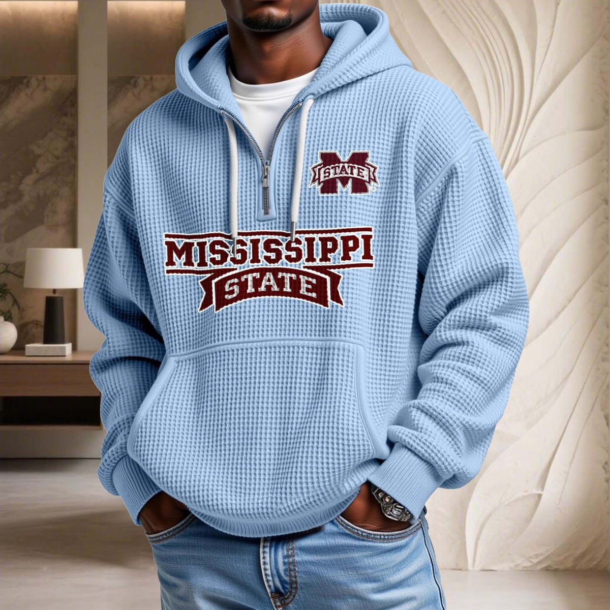 Sweat à capuche en maille gaufrée Mississippi State Bulldogs – Image 7