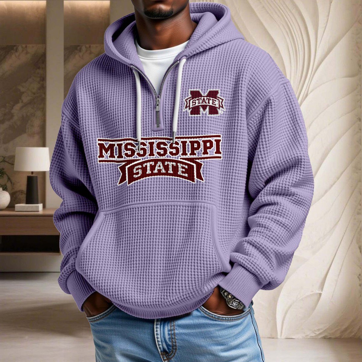 Sweat à capuche en maille gaufrée Mississippi State Bulldogs – Image 10