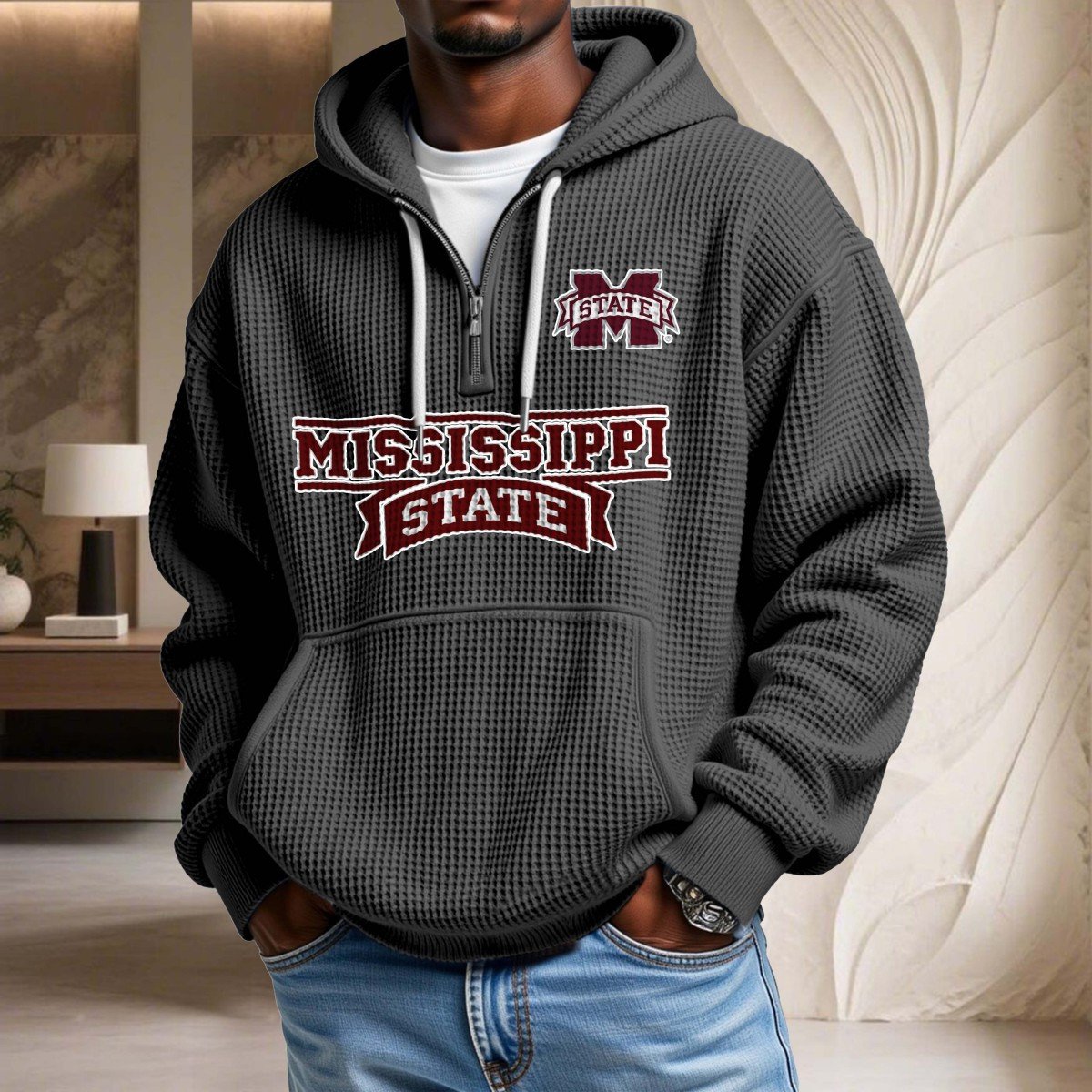 Sweat à capuche en maille gaufrée Mississippi State Bulldogs – Image 2