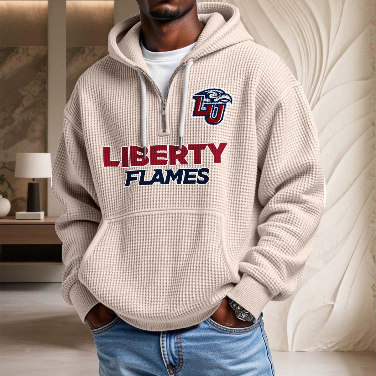 Sweat à capuche en maille gaufrée Liberty Flames – Image 5