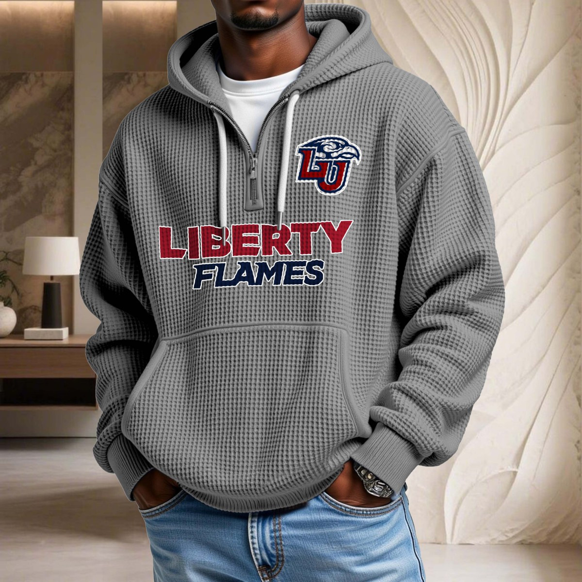 Sweat à capuche en maille gaufrée Liberty Flames – Image 6